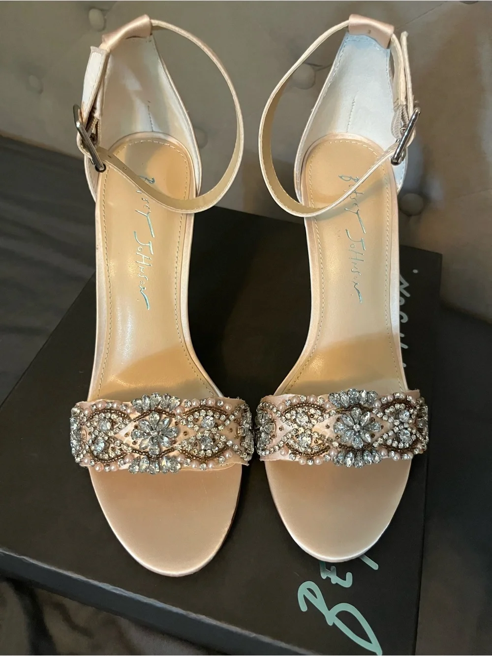 Betsey Johnson Champagne Embellished Ankle-Strap Heels women’s size 7 bridal